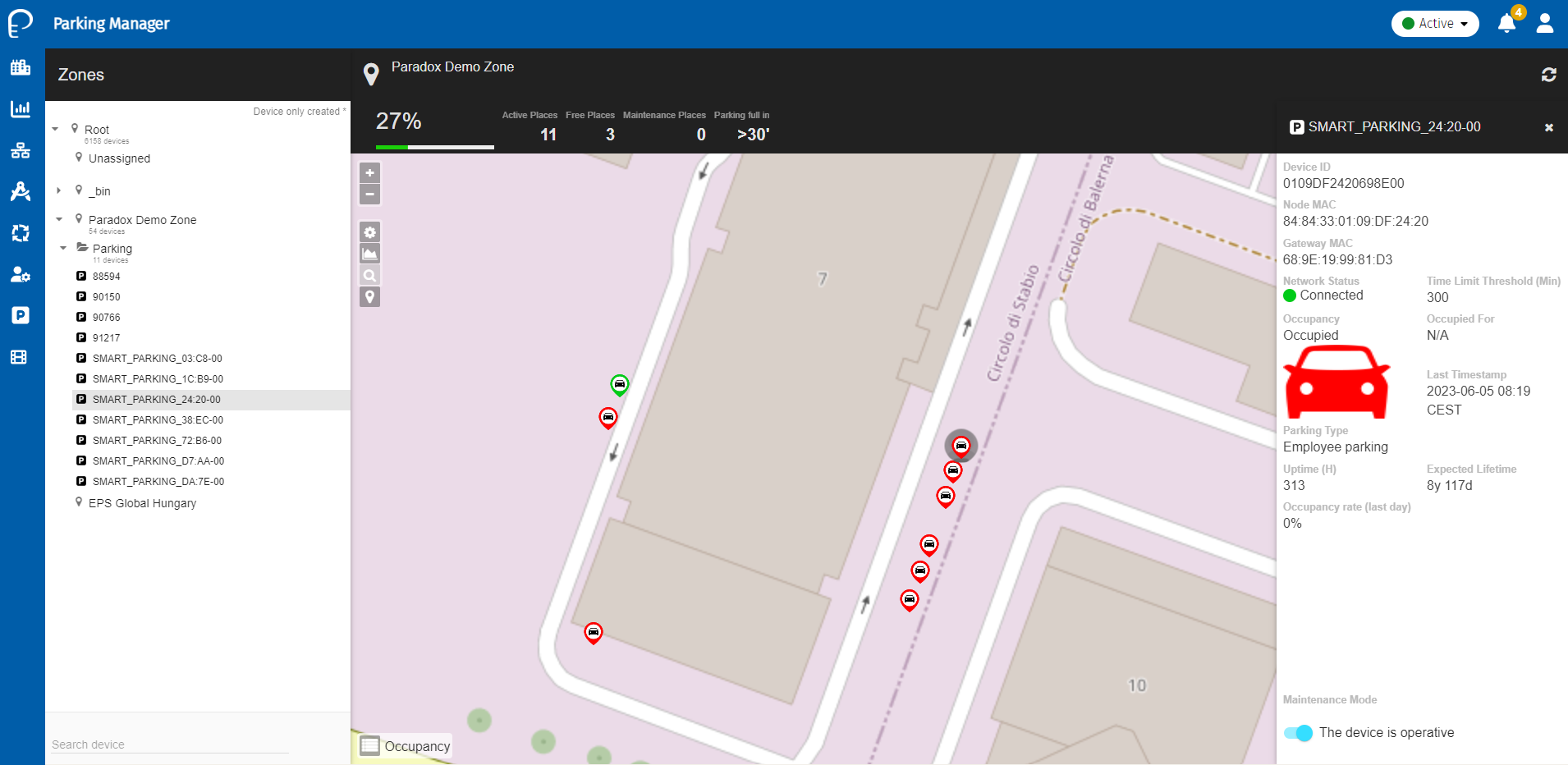 Smart CMS enables the full remote monitoring of parking facilities.